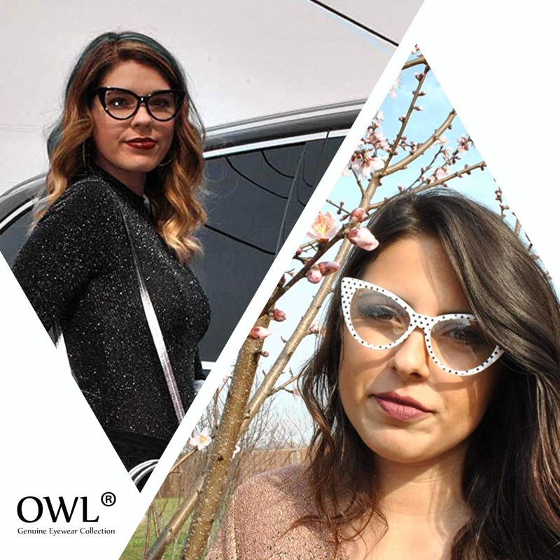 OWL Cat Eye Glasses for Women Retro Vintage 1950 Inspired White Frame Clear Lens - Image 2